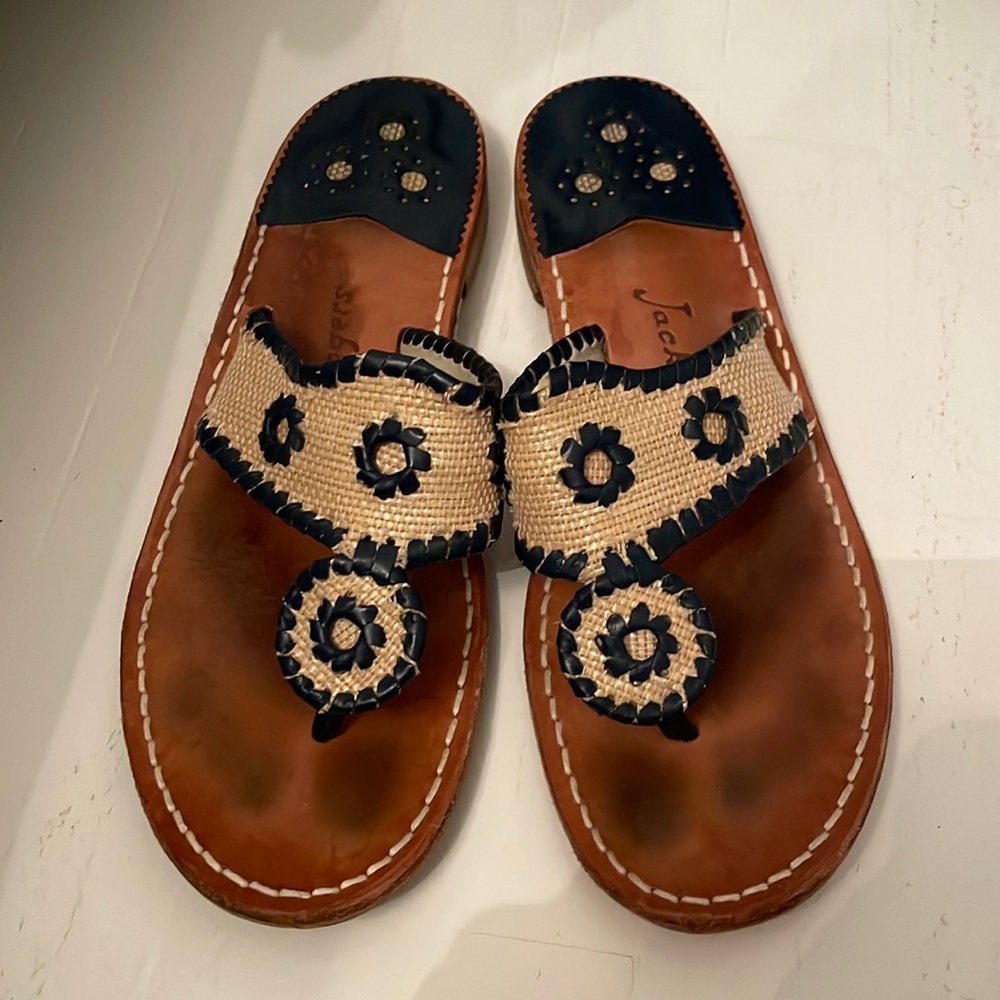 Navy / Raffia Jack Rogers Flat Sandal